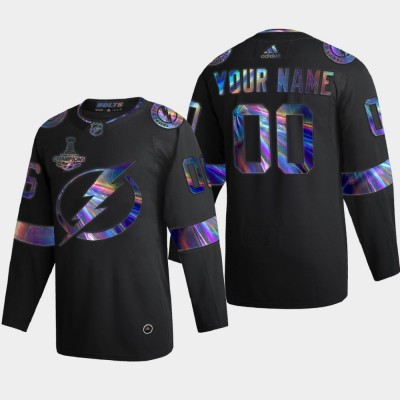 Tampa Bay Lightning Custom Men's Nike Iridescent Holographic Collection MLB Jersey Black